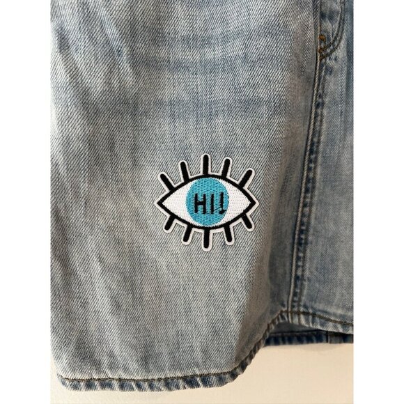 Girls Levis Denim Jean Mini Skirt Size 10 Patches Kids Youth - Picture 5 of 12